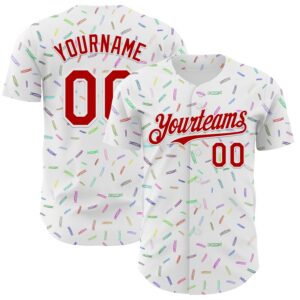 Custom White Red 3D Pattern Design Foodie Candy Sweets Authentic Baseball Jersey
