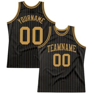 Custom Black Old Gold Pinstripe Old Gold Authentic  Basketball Jersey