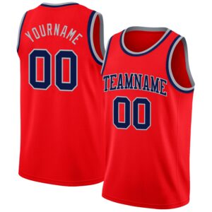 Custom Fire Red Navy-Gray Authentic Basketball Jersey