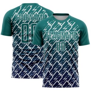 Custom Teal Navy-White Lightning Sports Sublimation Soccer Uniform Jersey