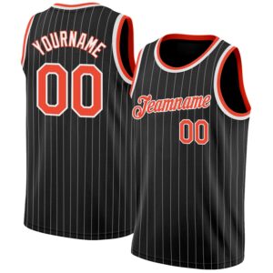 Custom Black White Pinstripe Orange-White Authentic  Basketball Jersey